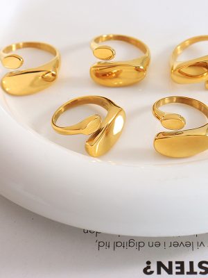 Minimalist Shaped Flat Open Ring Stainless Steel 18K Gold Little Finger Ring Casting Craft Ring A156
