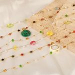 New Personalized Stainless Steel Gold-Plated Natural Stone Pendant Handmade Beaded Necklace Simple Jewelry Women