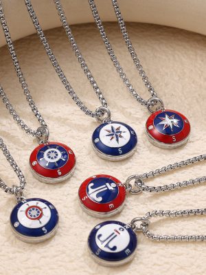 Necklace Navigation Boat Anchor Star Sea Compass Pendant Men's and Women's Personalized Stainless Steel Eight Awn Star