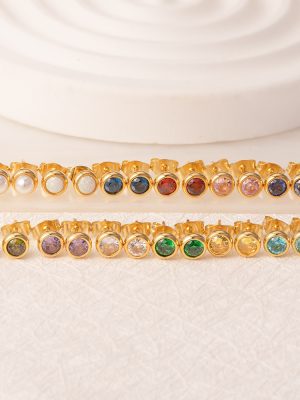 round Stainless Steel Zircon Earrings Women's Versatile Multi-Color Earrings Pvd18k Real Gold Ear