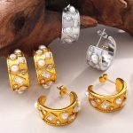Imitation Pearl Diamond-Studded Design Earrings Stainless Steel Plated 18K Gold and Daylight Color Changtongqin Senior Earrings for Women