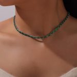 color: P1192-Green Zircon Steel Color Necklace -35+5cm