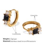 color: EH1151BKG Black Zircon Small Hoop Earrings