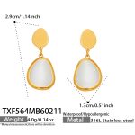 color: TXF564-Gold White Cat's Eye Stone Earrings