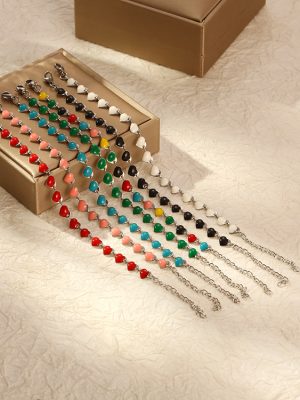 Women's Stainless Steel Heart Bracelet Color Epoxy Peach Heart Necklace DIY Chain Jewelry