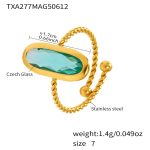 color: TXA277-Gold Pale Green Glass Stone Ring / size: US 7