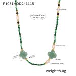 color: P1031-Cat's Eye Stone Green Freshwater Pearl Necklace