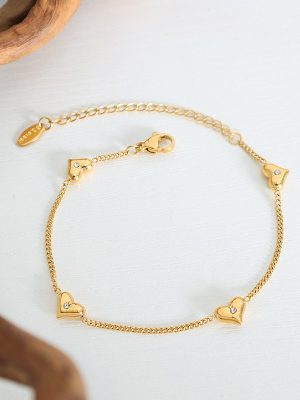 Fresh Grid Inlaid Zircon Peach Heart Necklace All-Match Bracelet Personalized Design Earrings Jewelry Three-Piece Set