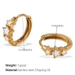 color: EH1128WEG White Enamel Gold Hoop Earrings