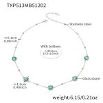color: TXP513-Light Green Glass Stone Steel Color Necklace 42+5cm