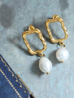 Korean Creative Design Irregular Geometric Natural Earrings Personality Ring Stainless Steel 18K Gold Plating Earring Ornament