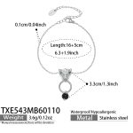 color: TXE543-Steel Color Leopard Head Black Bracelet 16+5cm