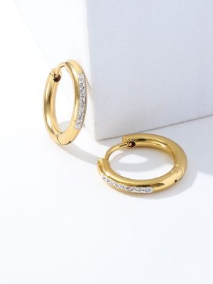 Same Style Women's Stainless Steel Ear Ring Earrings with Diamond Simple Accessories Buckle
