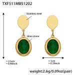 color: TXF511-Green Color Faceted Stone Gold Earrings
