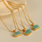 Stainless Steel Bath No Need to Take off Summer Rice Grain Chain Amazonite Necklace Natural Female Accessories