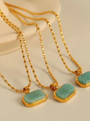 Stainless Steel Bath No Need to Take off Summer Rice Grain Chain Amazonite Necklace Natural Female Accessories