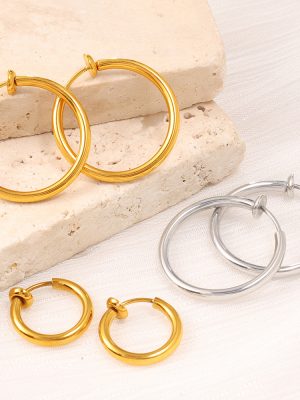 Retro Cold Geometric round Ring Earrings Personality All-Match Glossy round Ear Clip Earrings