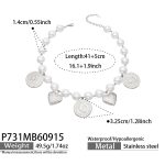 color: P731-Heart Acrylic Bead Steel Color Necklace -41+5cm
