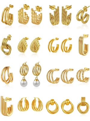 Multi-Layer Stitching Stainless Steel Earrings Light Luxury Advanced 18K Geometric Earrings Women's Ear Ring