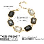 color: TXE591-Black Cube Glass Stone Gold Bracelet -19+5cm