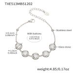 color: TXE513-White Glass Stone Steel Color Bracelet 16.5+5cm