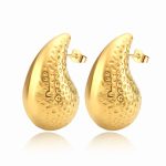 color: Hammered Hollow Drop Earrings Gold MS-225