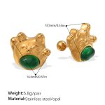 color: EH962GNG Green Cat's Eye Stone Gold Stud Earrings