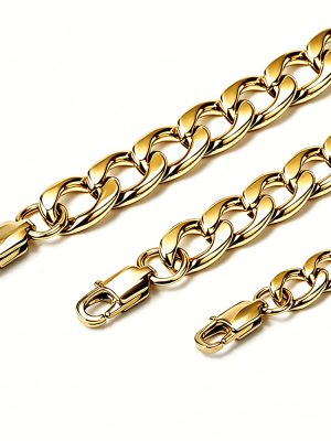 18K Gold Stainless Steel Cuban NK Japanese Buckle Necklace Hip Hop Chain Bracelet Accessories for Men and Women