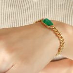 color: E378-Gold Green Glass Stone Bracelet -15+5cm