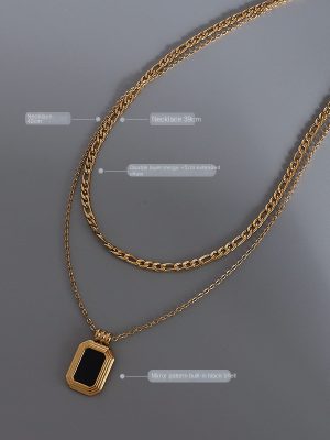 French Style Personalized Acrylic Twin Necklace Stainless Steel Gold Plated Double-Layer Clavicle Ornament No
