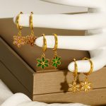 Earrings Flower Rhinestone-Embedded Stainless Steel Eardrop Elegant Advanced Ring