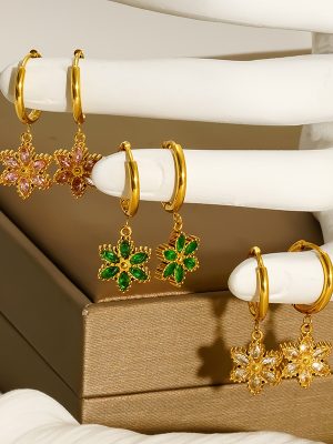 Earrings Flower Rhinestone-Embedded Stainless Steel Eardrop Elegant Advanced Ring