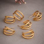 New Stainless Steel Electric Three-Layer Earrings PVD Gold-Plated Diamond Texture C- Shaped Earring Ornament