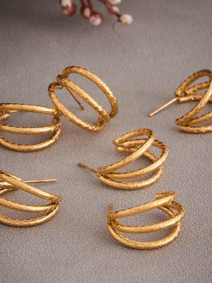 New Stainless Steel Electric Three-Layer Earrings PVD Gold-Plated Diamond Texture C- Shaped Earring Ornament