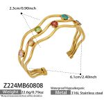 color: Z224-Three Layer Colorful Zircon Gold Open Bangle