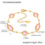 color: TXE285-Gold Pink Glass Stone Bracelet 17+5cm