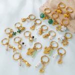 Fresh Cactus Pearl Green Natural Stone Pendant Earrings 18K Gold Plating Gentle Earrings