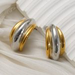 Stainless Steel Gold and Silver Contrast Color C- Shaped Glazed Surface Ear Stud Female Advanced Ear Rings