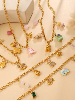 Light Luxury Multi-Element Sweet DIY Pony Elephant Animal Pendant Clavicle Chain Elegant Necklace for Women