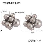 color: F1505-Steel Color Gray Pearl Earrings