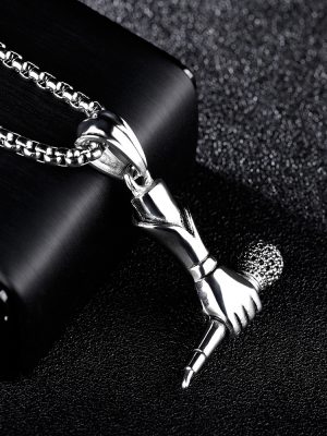 Punk Creative Men's and Women's Necklaces Singer Fan Hand-Held Microphone Microphone Pendant Rock Hip Hop Accessories