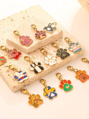 Cute Cartoon Colorful Good-looking Cat Dog's Paw Lobster Buckle Pendant Bracelet Necklace DIY All-Match Accessories
