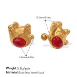 color: EH962RDG Red Cat's Eye Stone Gold Stud Earrings