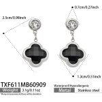 color: TXF611-Black Glass Stone Steel Color Earrings