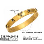 color: Z385-Gold Three-petal Flower Blue Glass Stone Bangle