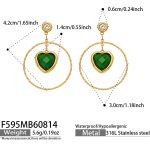 color: F595-Green Heart Glass Stone Gold Earrings