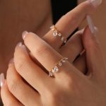 French Simplicity Cold Personality Rice Bead Chain Ornament Crystal Stone Pendant Draw Pull Buckle Stainless Steel Gold-Plated Ring