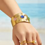 Retro Stainless Steel PVD Vacuum Plating Color Opal Zircon Gold Brushed Bracelet Women's Jewelry