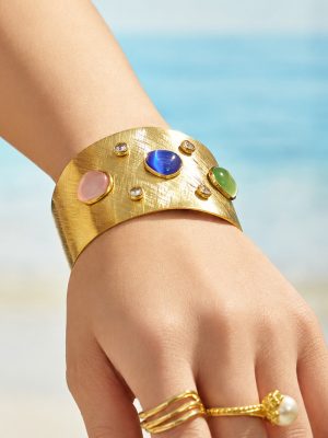 Retro Stainless Steel PVD Vacuum Plating Color Opal Zircon Gold Brushed Bracelet Women's Jewelry
