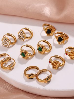 New 18K Gold Plating Stainless Steel Crown Love Heart Earrings Light Luxury High Class Elegant Earrings